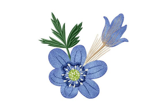 Blue Anemone Flower Embroidery