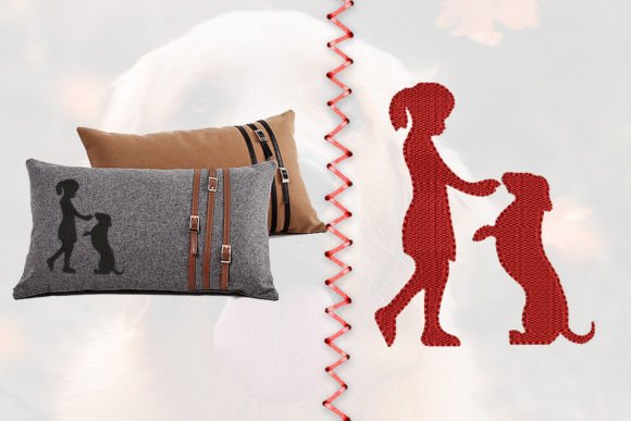 Girl and Dog Embroidery Design